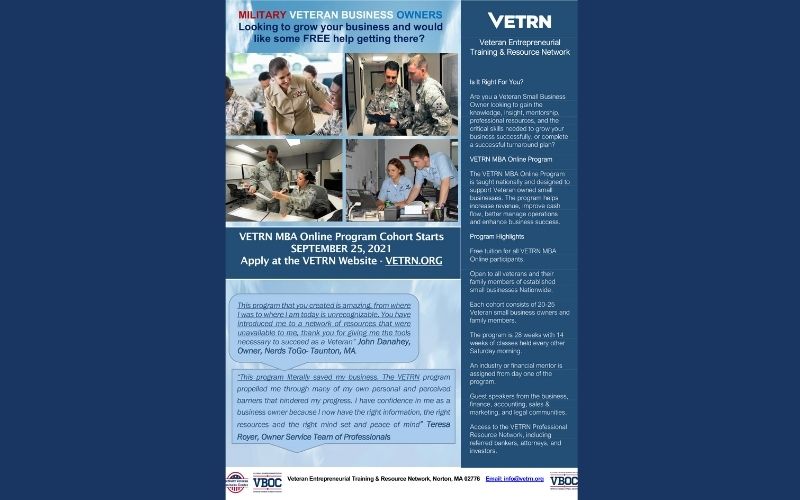 VETRN is Still Accepting Applications for its 2021 VETRN MBA Online Program for Veteran Small Business Owners and Family Members