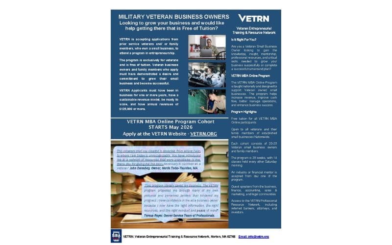 VETRN Seeks Applicants for its May 2026 MBA Program